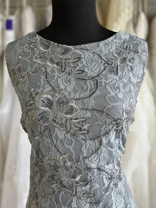 RSVP Grey Lace Sequin Sleeveless Short Formal Dress 16