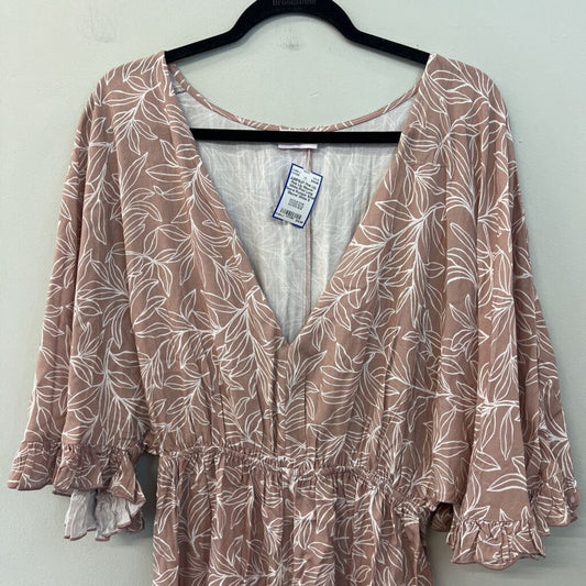 Pink Lily Mauve/ White Print Long Sleeve Romper Small