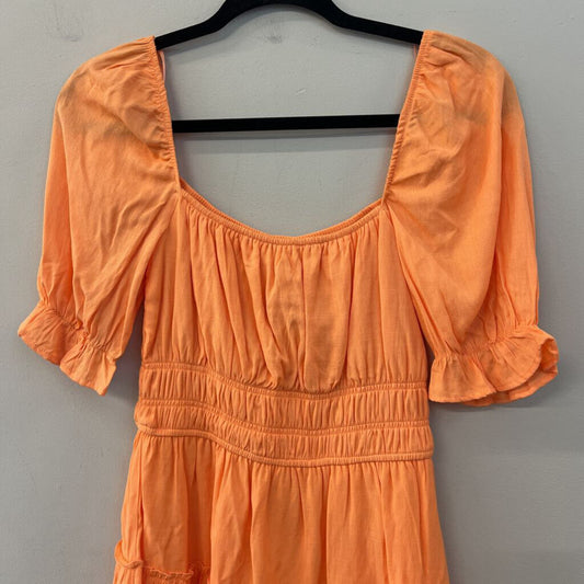 Blue Rain Orange Short Sleeve Tiered Skirt Dress Small