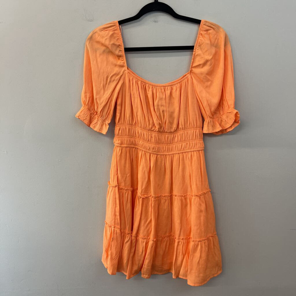 Blue Rain Orange Short Sleeve Tiered Skirt Dress Small