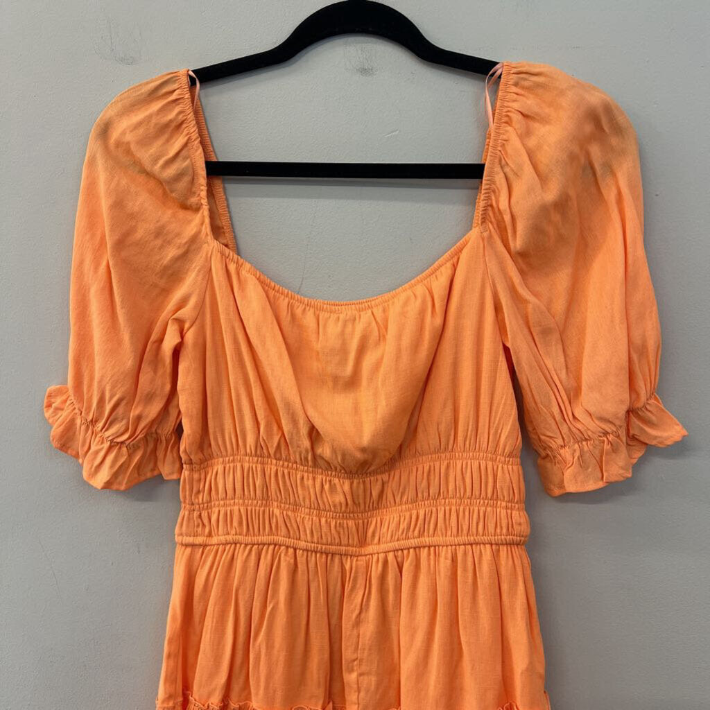 Blue Rain Orange Short Sleeve Tiered Skirt Dress Small