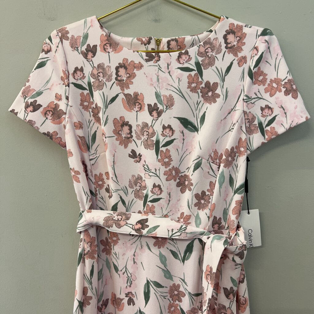 Calvin Klein Pink Flower Print Short Sleeve Ruffle Hem Dress 4