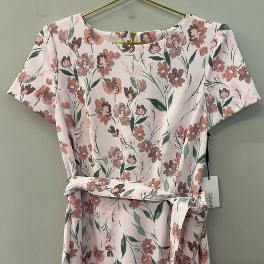 Calvin Klein Pink Flower Print Short Sleeve Ruffle Hem Dress 4