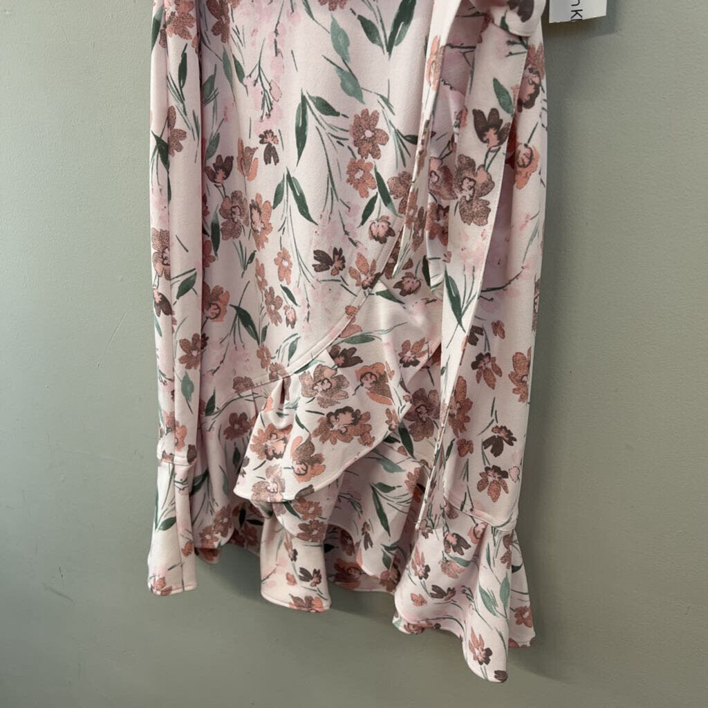Calvin Klein Pink Flower Print Short Sleeve Ruffle Hem Dress 4