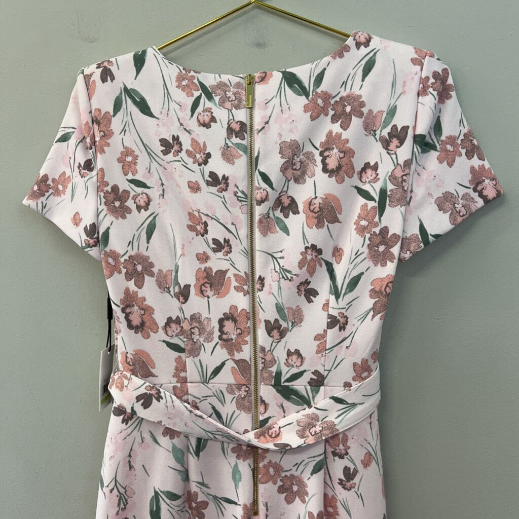 Calvin Klein Pink Flower Print Short Sleeve Ruffle Hem Dress 4