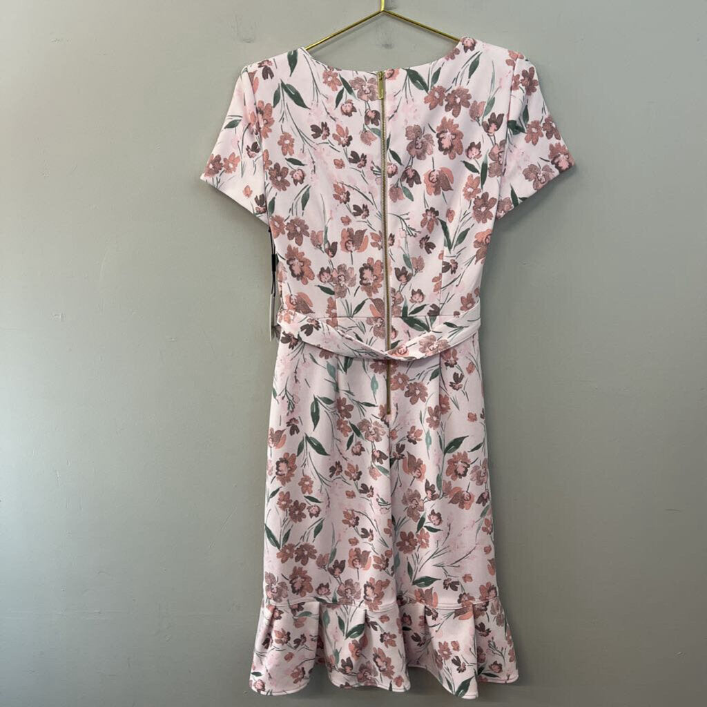 Calvin Klein Pink Flower Print Short Sleeve Ruffle Hem Dress 4