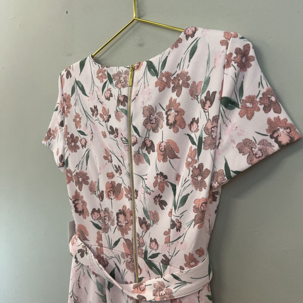 Calvin Klein Pink Flower Print Short Sleeve Ruffle Hem Dress 4