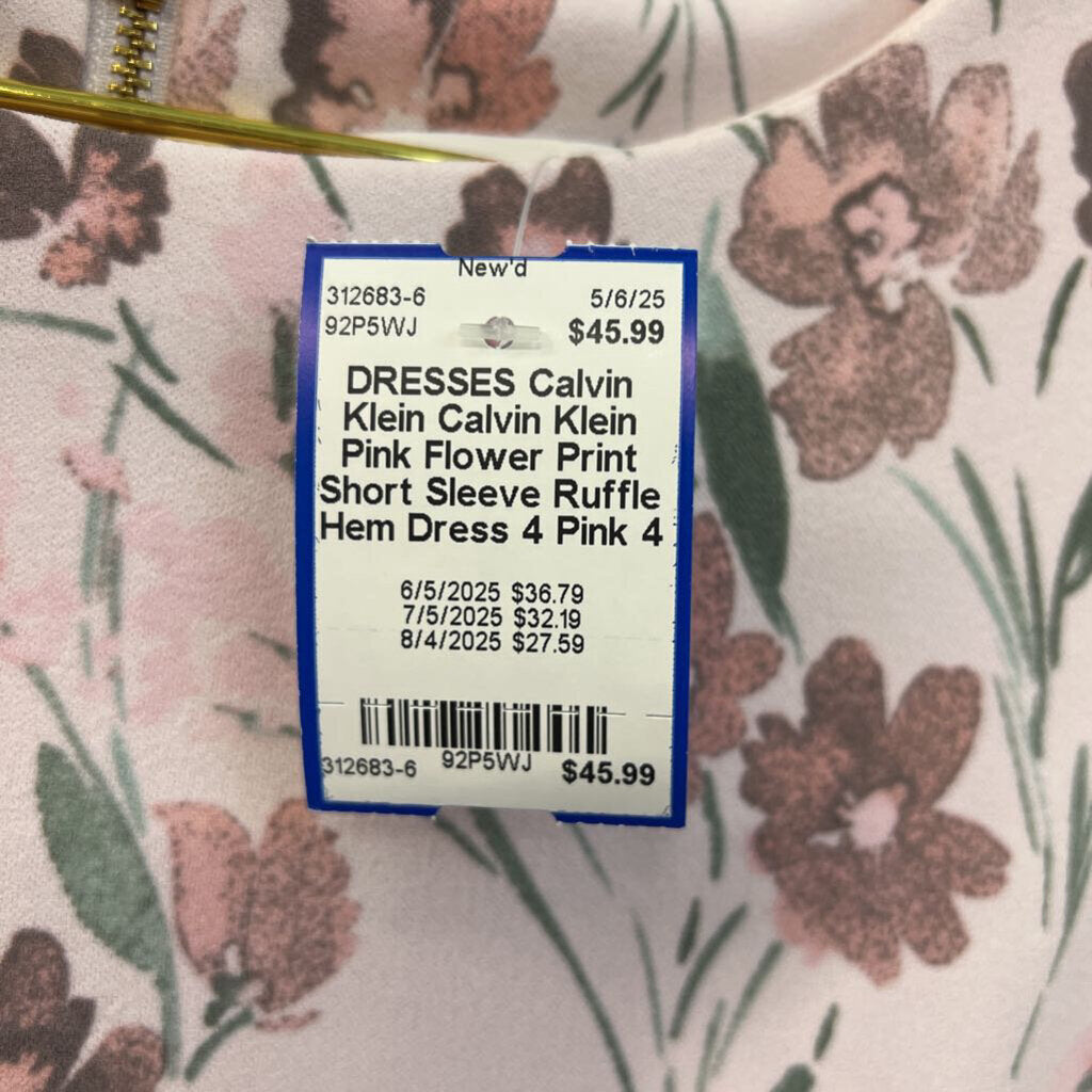 Calvin Klein Pink Flower Print Short Sleeve Ruffle Hem Dress 4