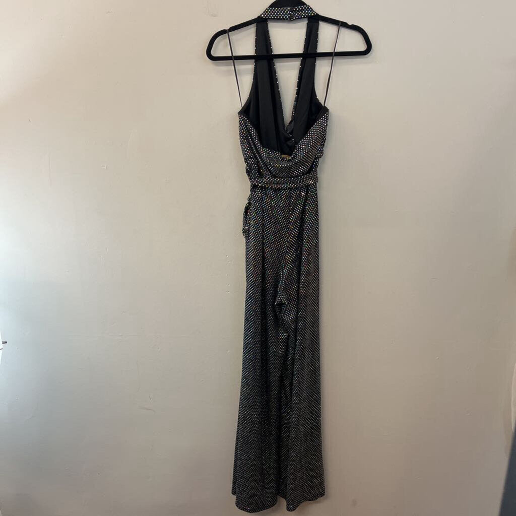 Flying Tomato Black/ Iridescent Sparkle Halter Top Jumpsuit Small