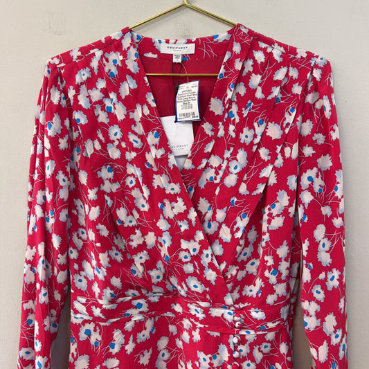 Equipment Red/ Blue Print Long Sleeve Dress Medium