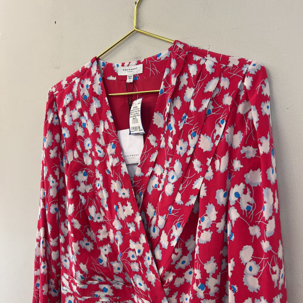 Equipment Red/ Blue Print Long Sleeve Dress Medium