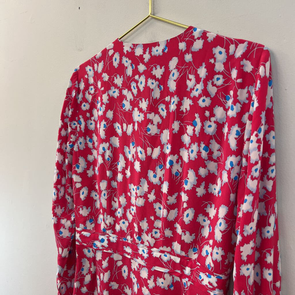 Equipment Red/ Blue Print Long Sleeve Dress Medium