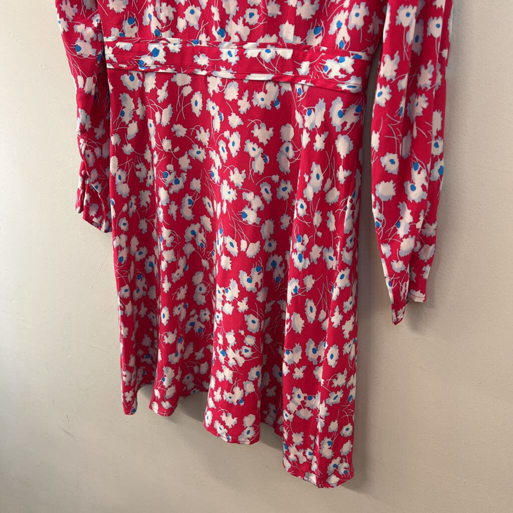 Equipment Red/ Blue Print Long Sleeve Dress Medium
