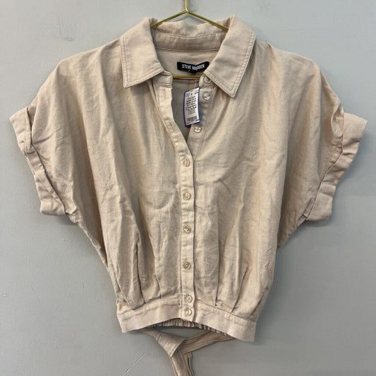 Steve Madden Brown Short Sleeve Cropped Button Front Top Small