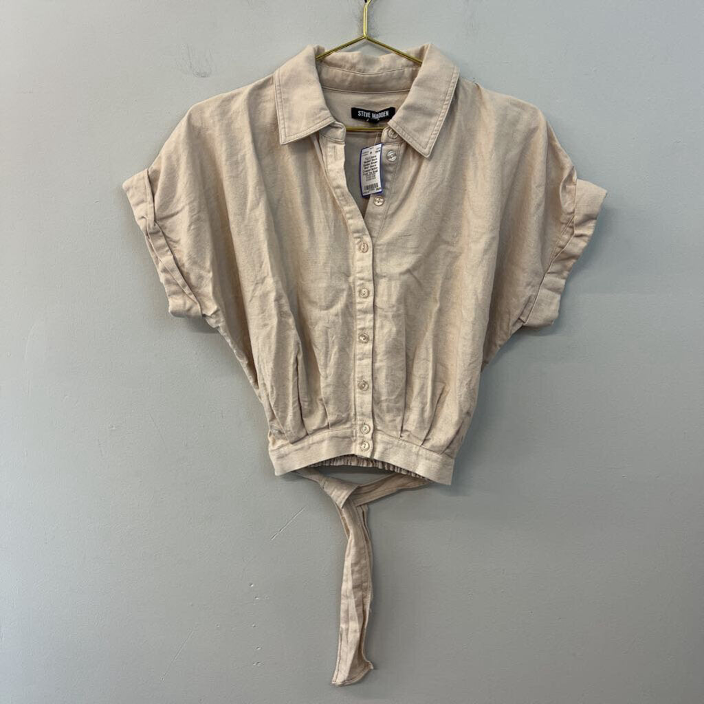 Steve Madden Brown Short Sleeve Cropped Button Front Top Small