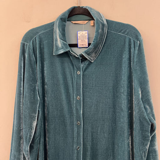 Soft Surrondings Blue Velvet Long Sleeve Button Down Top 2X