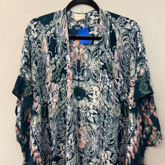 Altar'd State Blue/ Multi Print Short Sleeve Open Front Kimono Top One Size