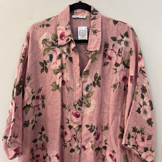 Miss Rose Sister Violet Pink/ Multi Flower Print Long Sleeve Button Down Top One Size