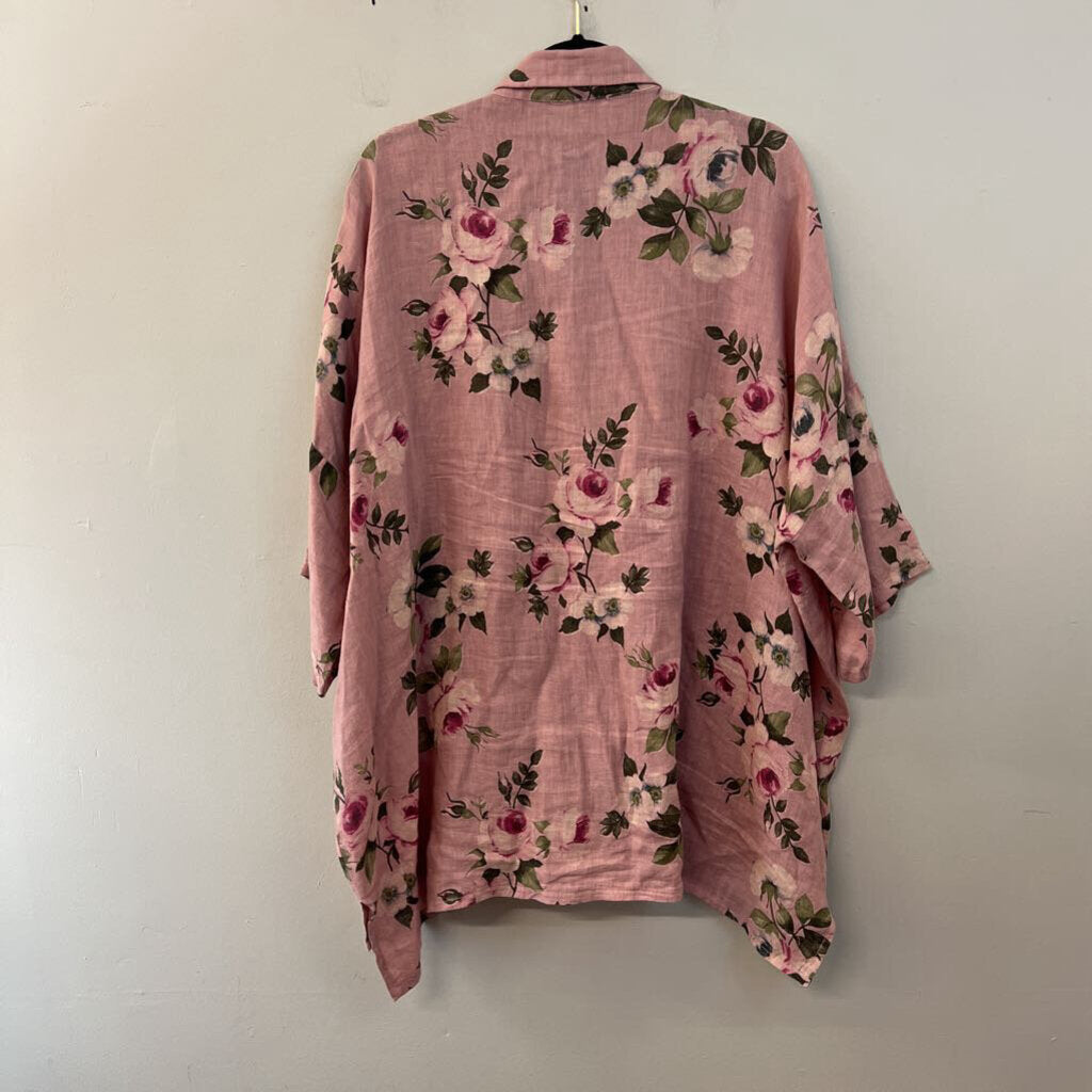 Miss Rose Sister Violet Pink/ Multi Flower Print Long Sleeve Button Down Top One Size