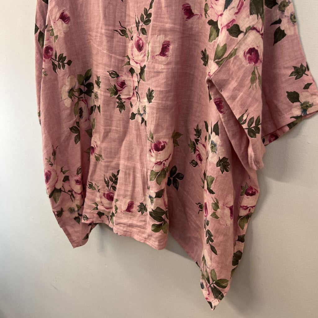 Miss Rose Sister Violet Pink/ Multi Flower Print Long Sleeve Button Down Top One Size