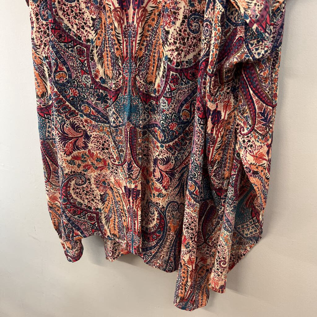 Black Tape Cream/ Multi Print Short Sleeve Open Front Kimono Top 3X