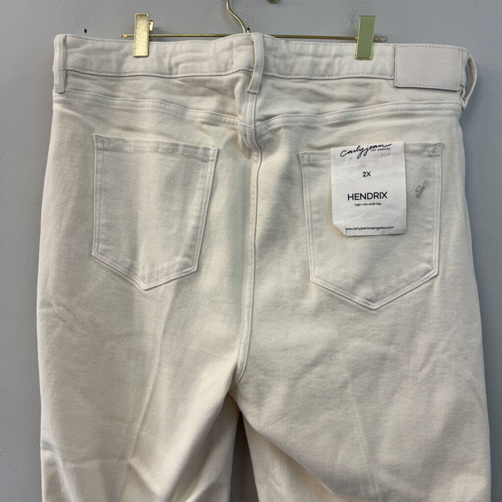 Carly Jean Cream High Waisted Frayed Hem Jeans 2X