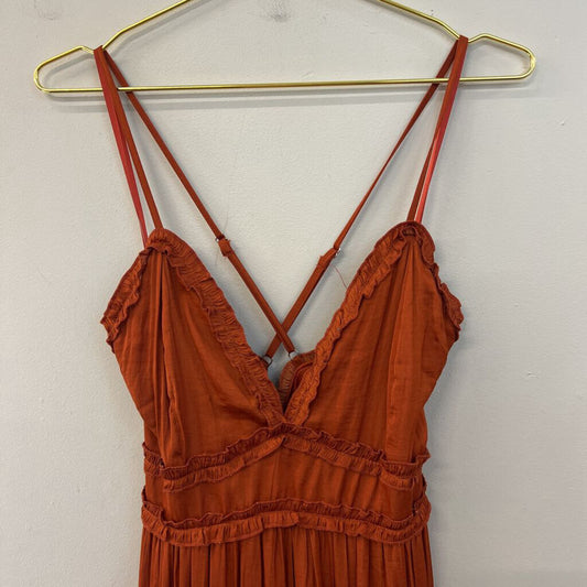 She and Sky Burnt Orange Silky Maxi Dress Small
