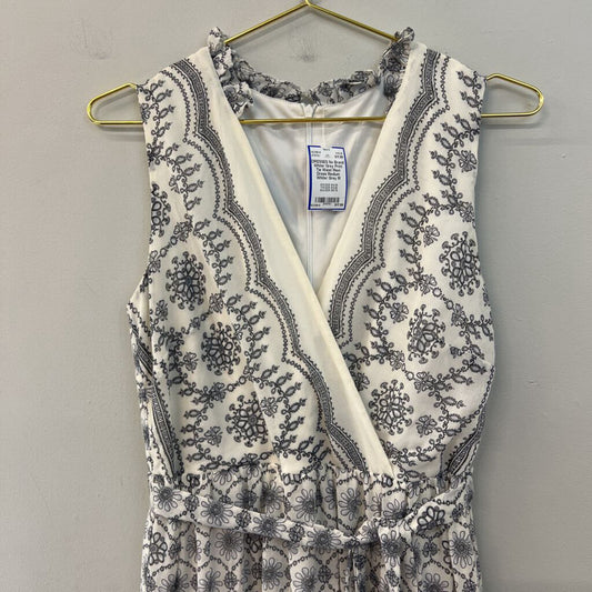 White/ Grey Print Tie Waist Maxi Dress Medium