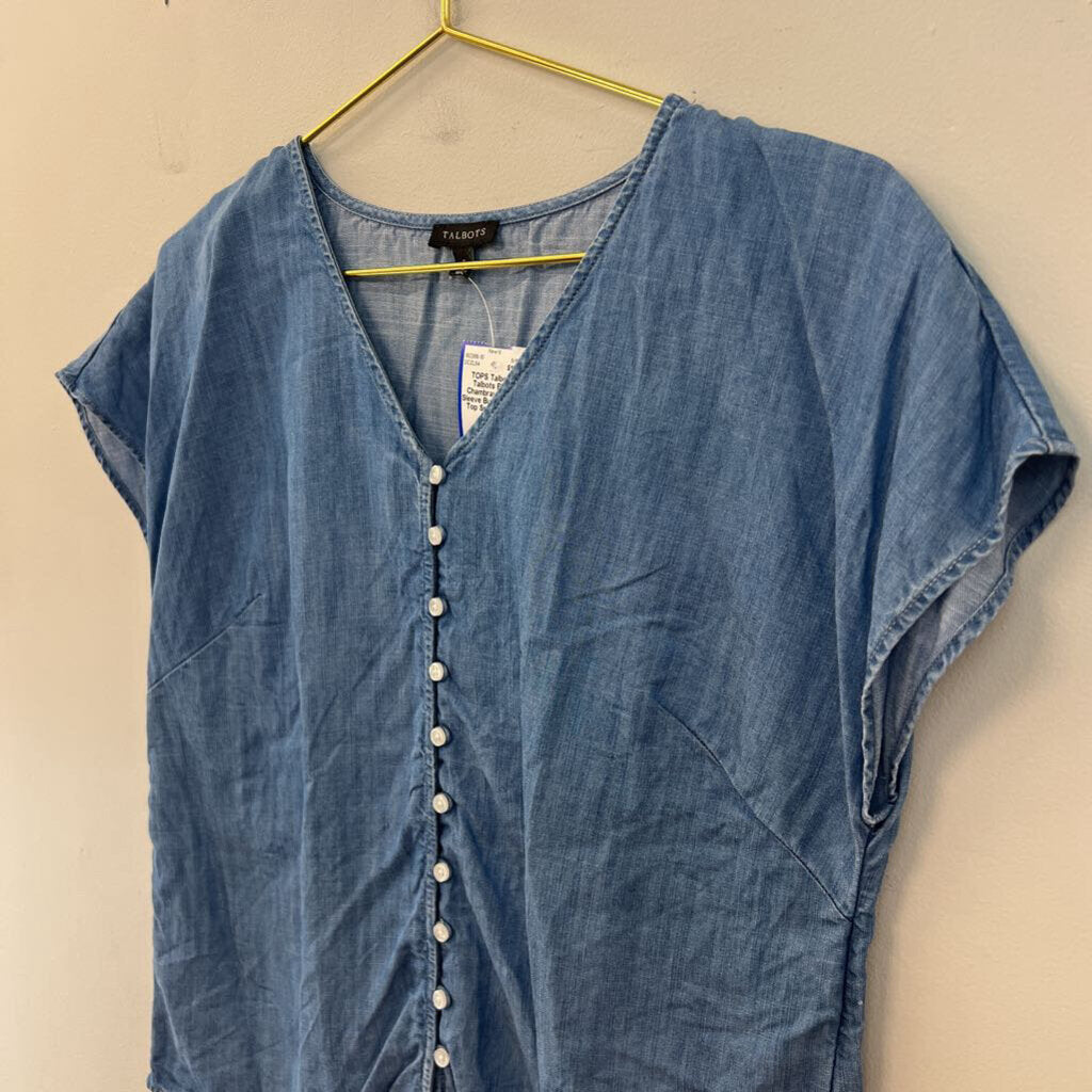 Talbots Blue Chambray Short Sleeve Button Front Top Small