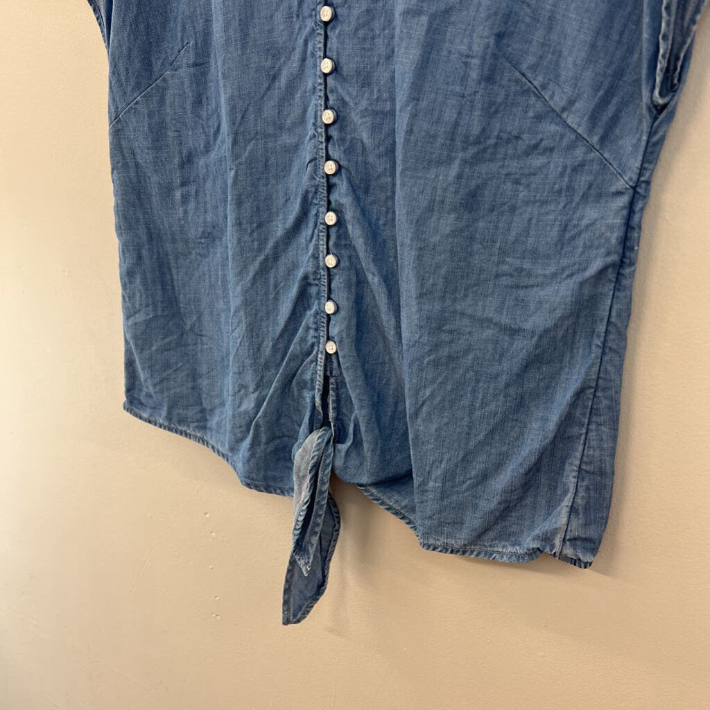 Talbots Blue Chambray Short Sleeve Button Front Top Small