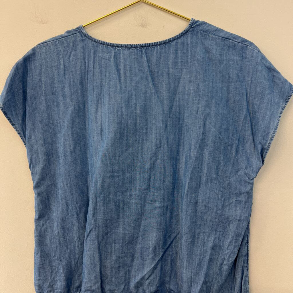 Talbots Blue Chambray Short Sleeve Button Front Top Small