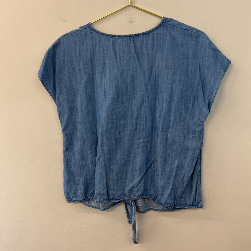Talbots Blue Chambray Short Sleeve Button Front Top Small