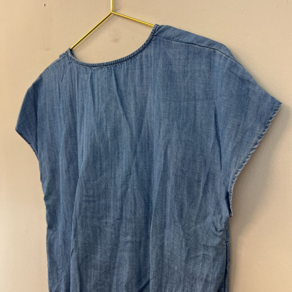 Talbots Blue Chambray Short Sleeve Button Front Top Small