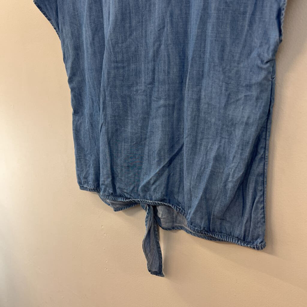 Talbots Blue Chambray Short Sleeve Button Front Top Small