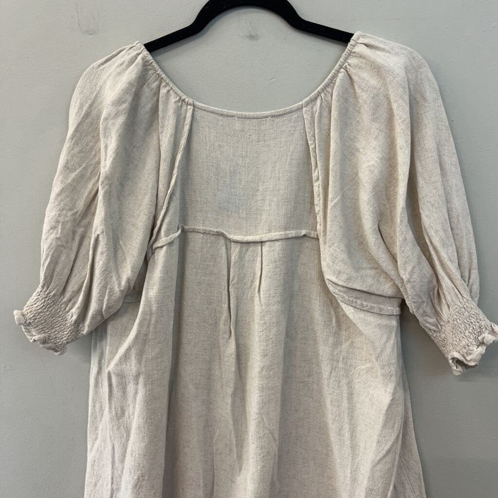 Umgee Oatmeal Short Sleeve Fringe Hem Top Medium