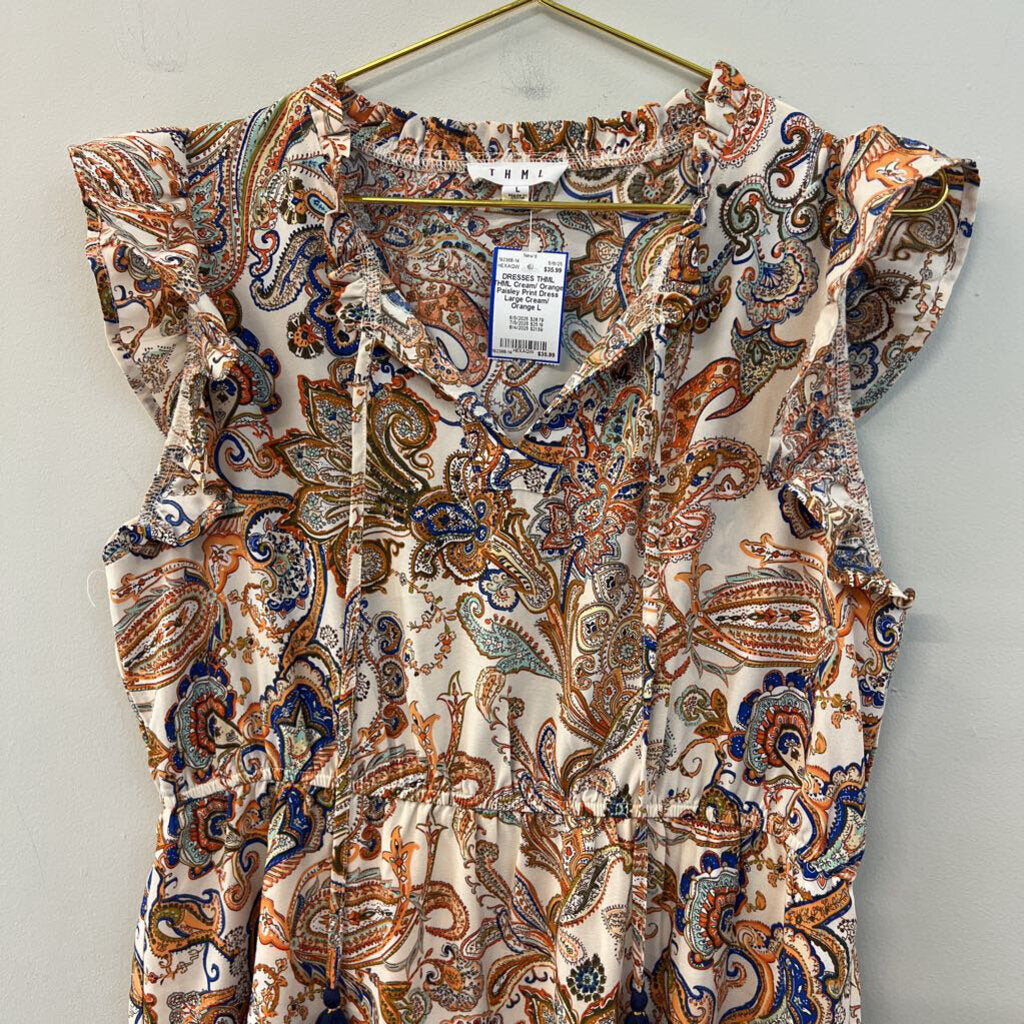 THML Cream/ Orange Paisley Print Dress Large