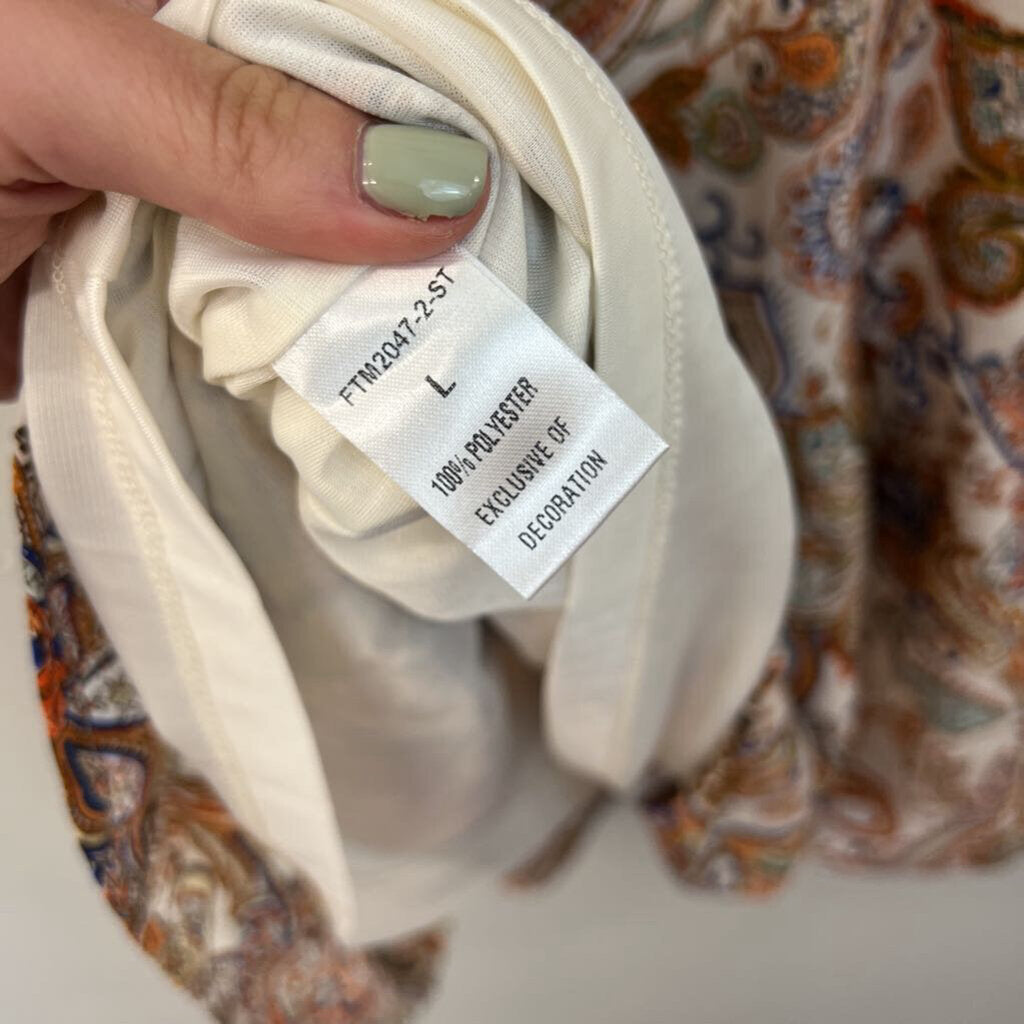 THML Cream/ Orange Paisley Print Dress Large