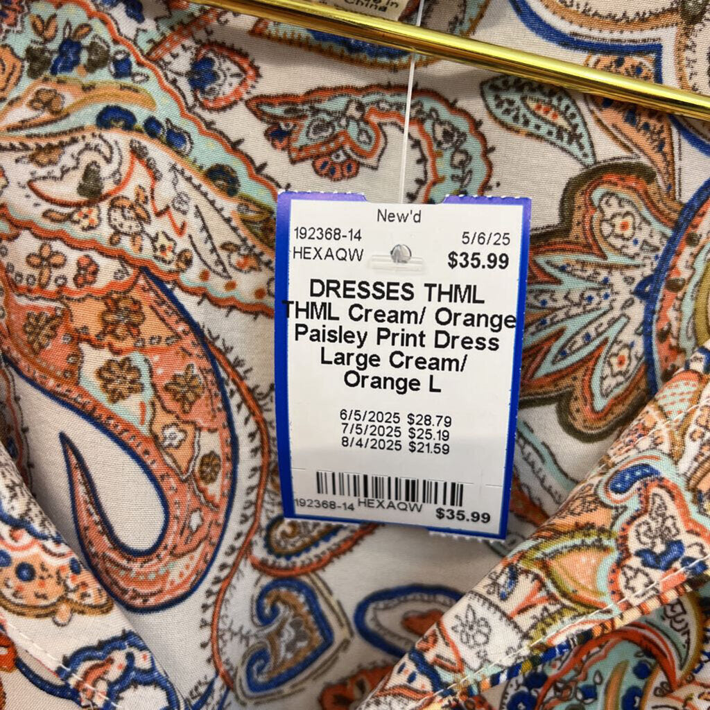 THML Cream/ Orange Paisley Print Dress Large