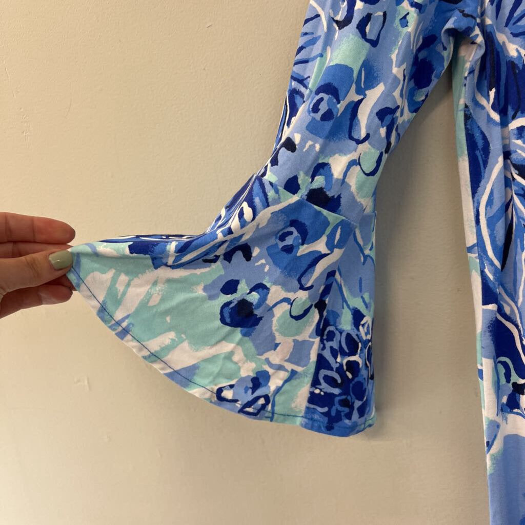 Lilly Pulitzer Blue/ White Print Long Sleeve Dress Small