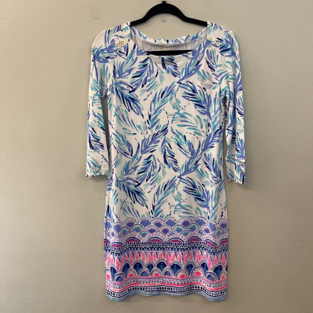 Lilly Pulitzer White/ Blue Print Long Sleeve Dress Small