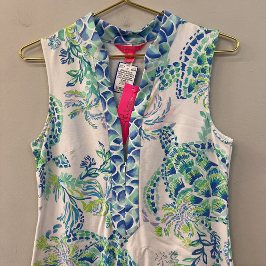 Lilly Pulitzer White/ Green/ Blue Print Sleeveless Dress Small