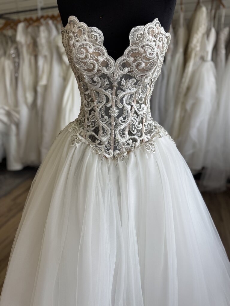 Ashley & Justin Strapless Lace Sweetheart Ballgown 8