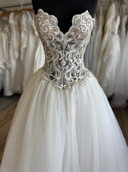 Ashley & Justin Strapless Lace Sweetheart Ballgown 8