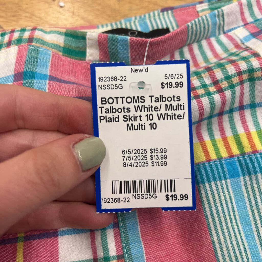 Talbots White/ Multi Plaid Skirt 10
