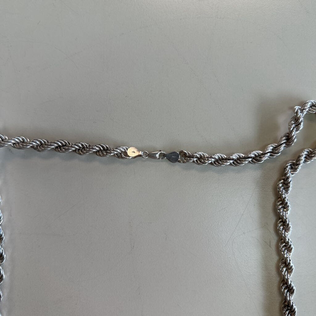 Vintage Sterling Silver Rope Necklace 34"