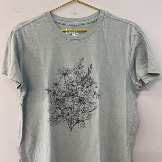 Doe Blue/ Black Flower Print Short Sleeve Graphic Tee Large