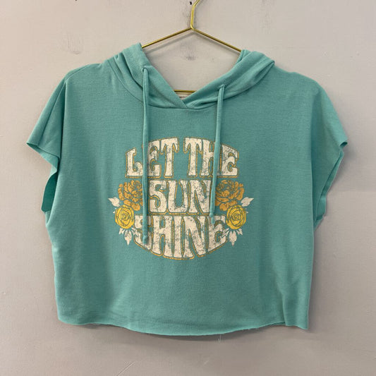 Altar'd State Blue/ Yellow Let The Sun Shine Short Sleeve Hooded Pullover Top Small