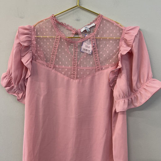Blashe Pink Polka Dot Top Short Puff Sleeve Top Small
