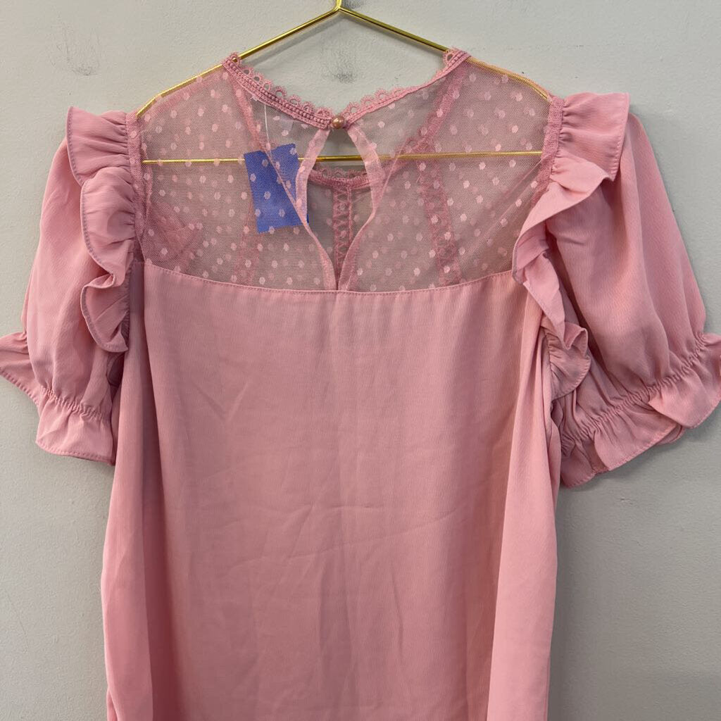 Blashe Pink Polka Dot Top Short Puff Sleeve Top Small