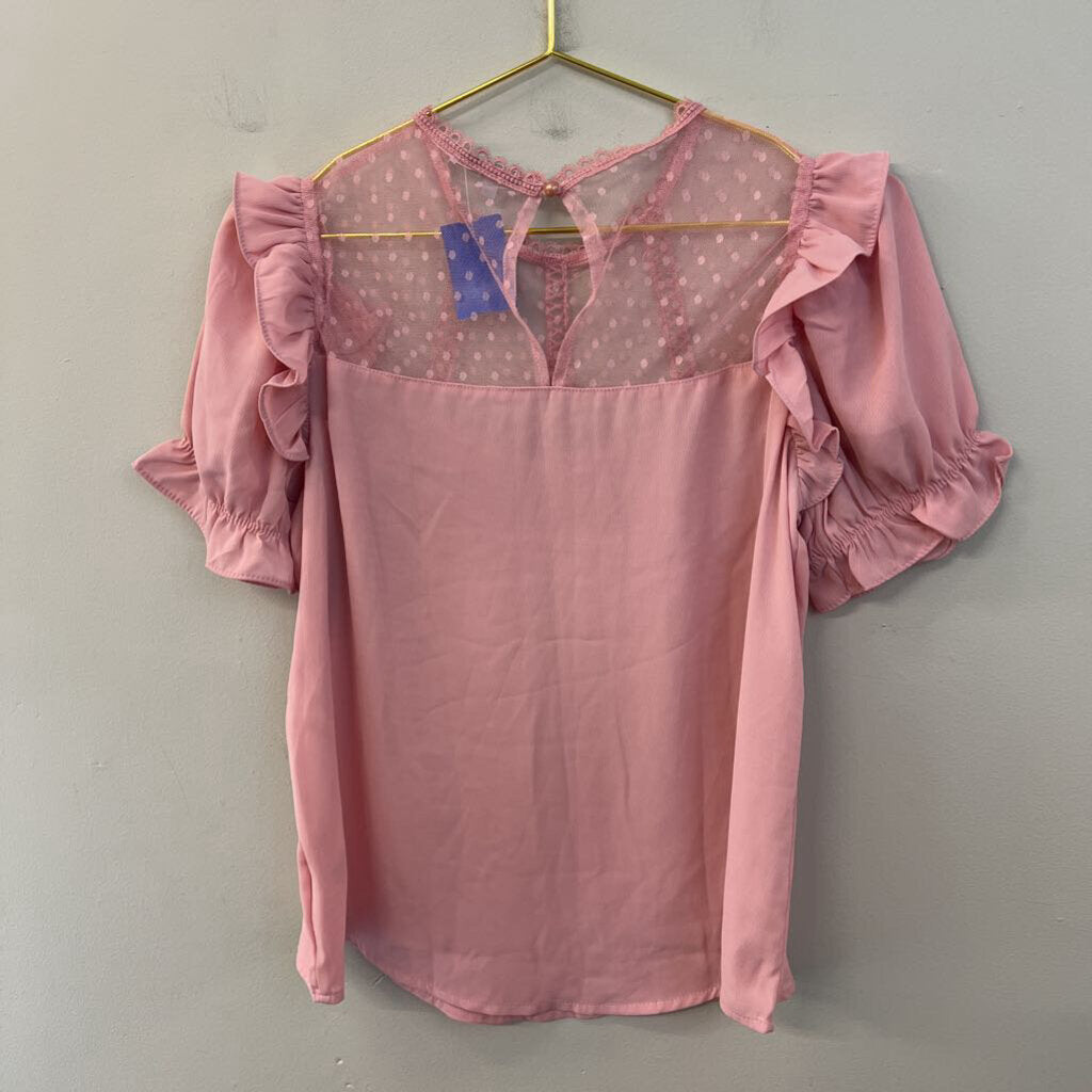 Blashe Pink Polka Dot Top Short Puff Sleeve Top Small